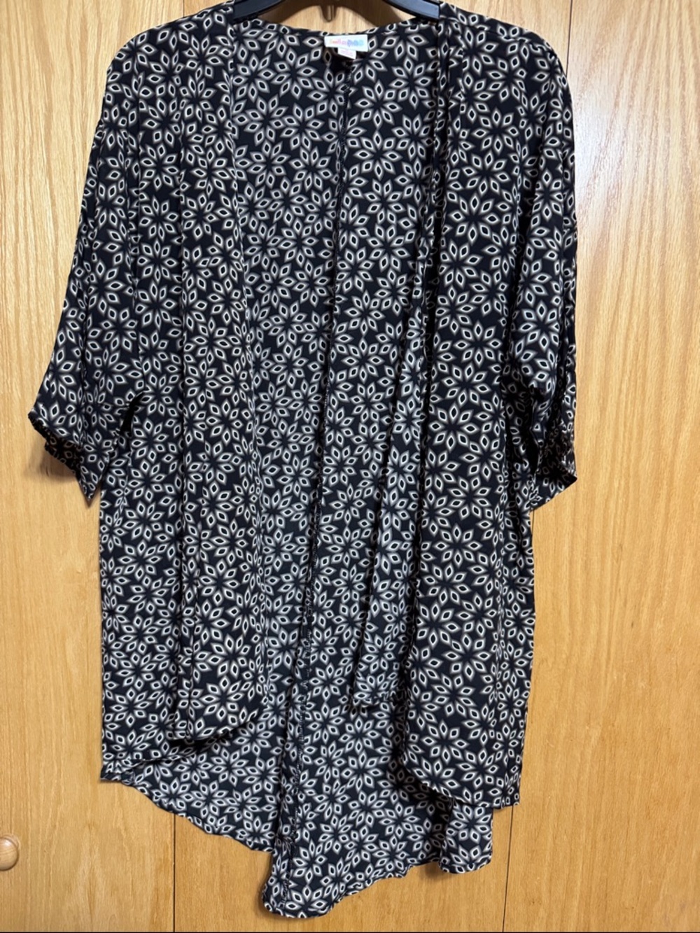 LuLaRoe Lindsay Black, Brown and White Geometric Kimono